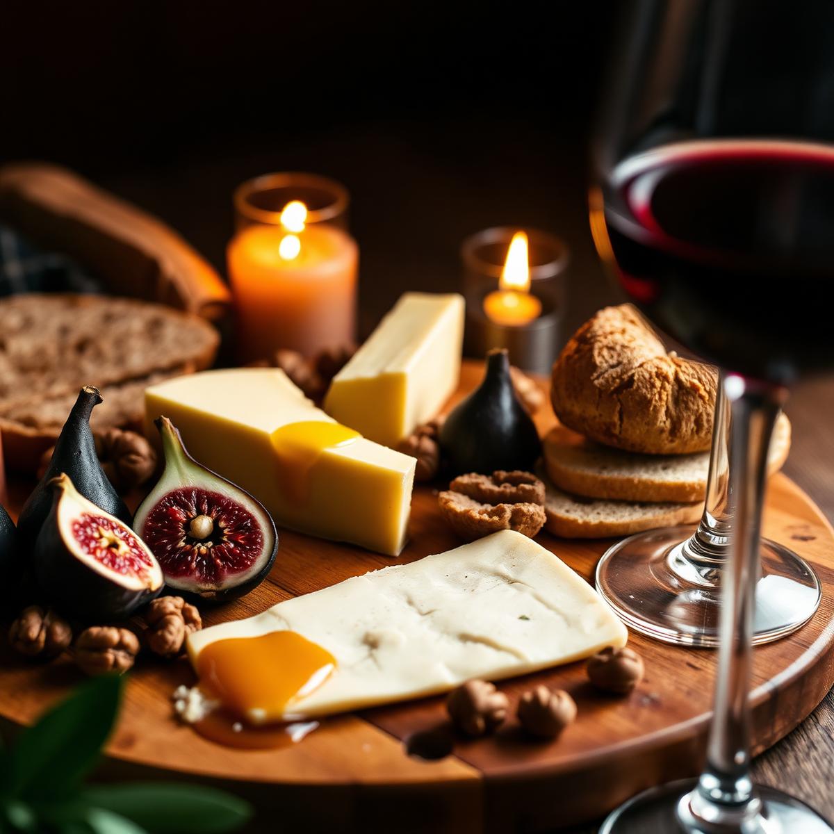 Borrelplank met kaas, vijgen en wijn
